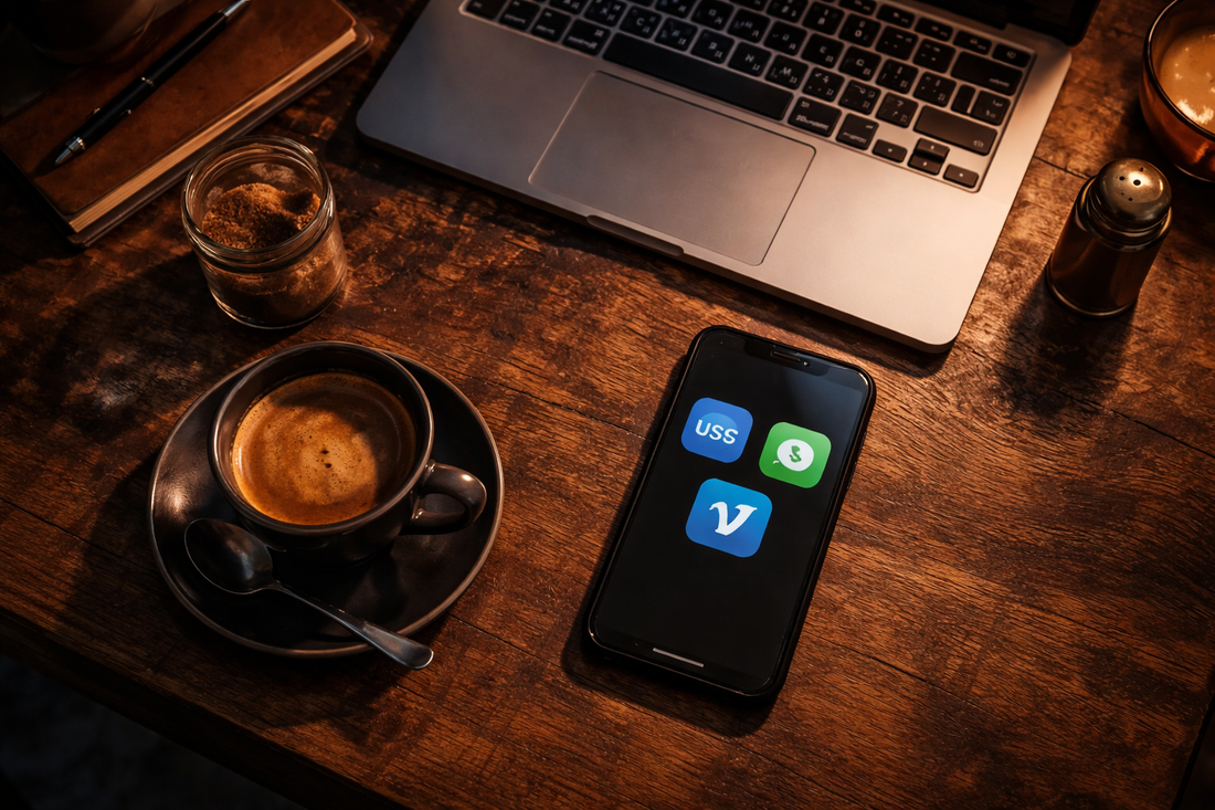 “Customer paying for SITFU Espresso coffee online using USDC, CashApp, and Venmo.”