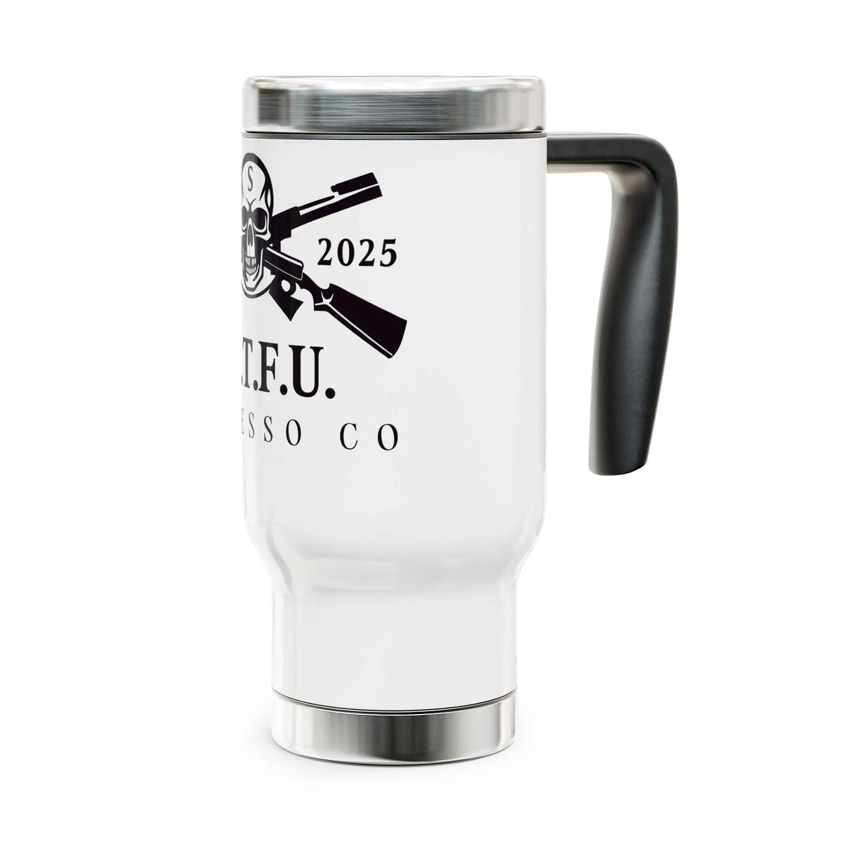 SITFU Espresso Travel Mug stainless steel white 14oz insulated hot cold with handle and spill-resistant lid
